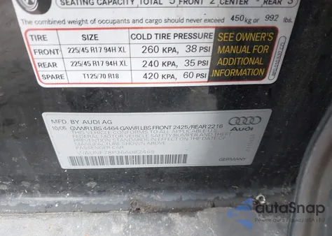 2006 Audi A3 2.0T z USA, uszkodzony, nr VIN WAUNF78P36A082465